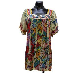 Johnny Was Multicolor Silk Blouse With Embroidered L